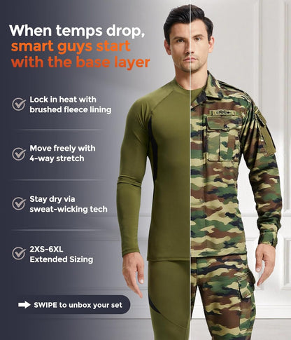 Thermal Underwear Set Winter Hunting Gear Sport Long Johns Base Layer Bottom Top Midweight